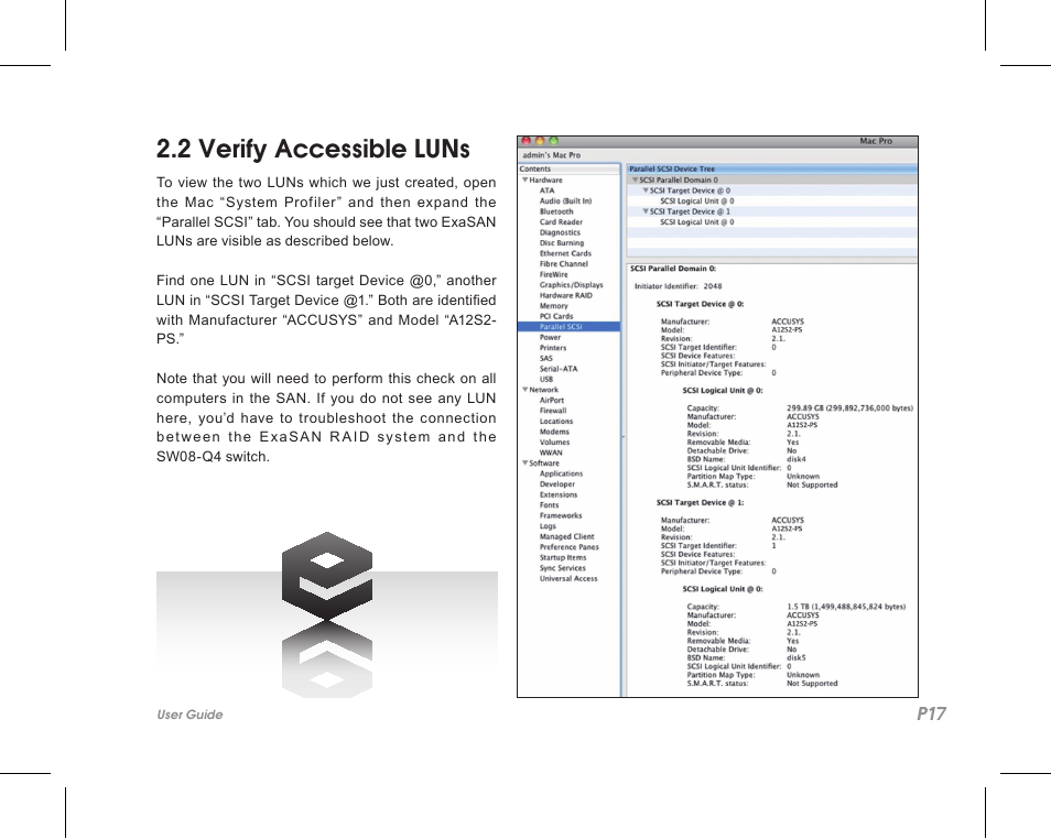 2 verify accessible luns | Accusys ExaSAN SW08-Q4 User Manual | Page 19 / 44