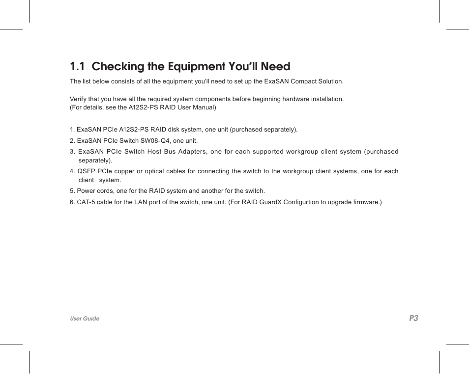 1 checking the equipment you’ll need | Accusys ExaSAN SW08-Q4 User Manual | Page 5 / 44