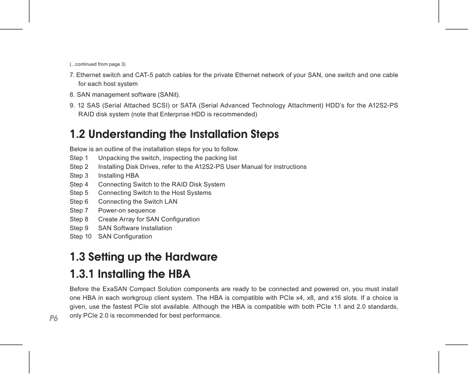 2 understanding the installation steps, 3 setting up the hardware 1.3.1 installing the hba | Accusys ExaSAN SW08-Q4 User Manual | Page 8 / 44