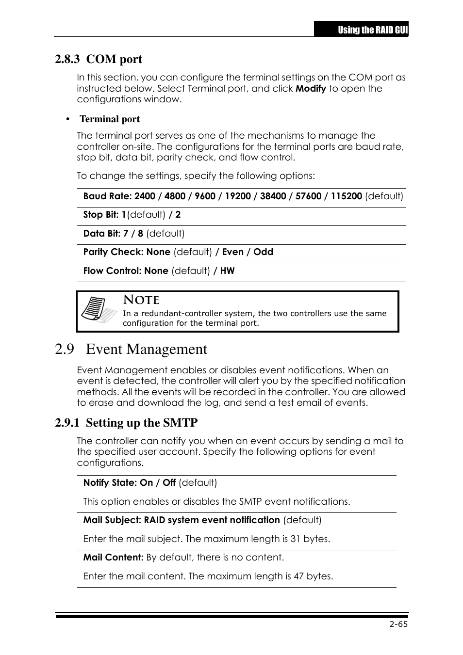 3 com port, 9 event management, 1 setting up the smtp | Accusys ExaRAID GUI User Manual | Page 105 / 369