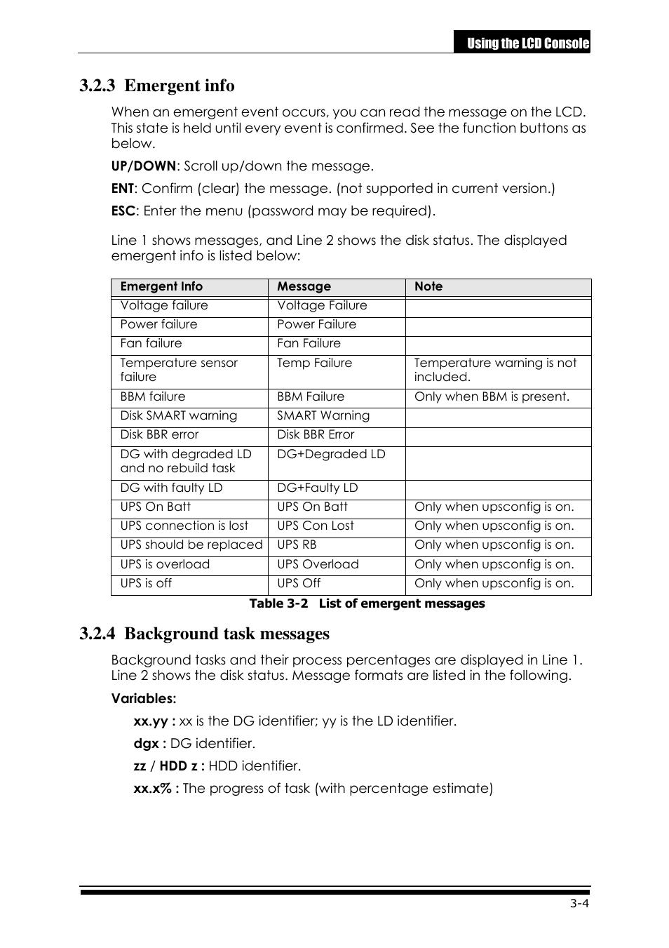 3 emergent info, 4 background task messages | Accusys ExaRAID GUI User Manual | Page 127 / 369