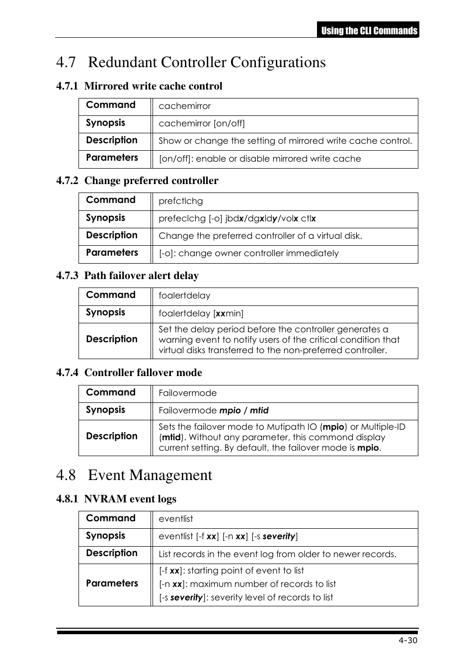 7 redundant controller configurations, 1 mirrored write cache control, 2 change preferred controller | 3 path failover alert delay, 4 controller fallover mode, 8 event management, 1 nvram event logs | Accusys ExaRAID GUI User Manual | Page 161 / 369
