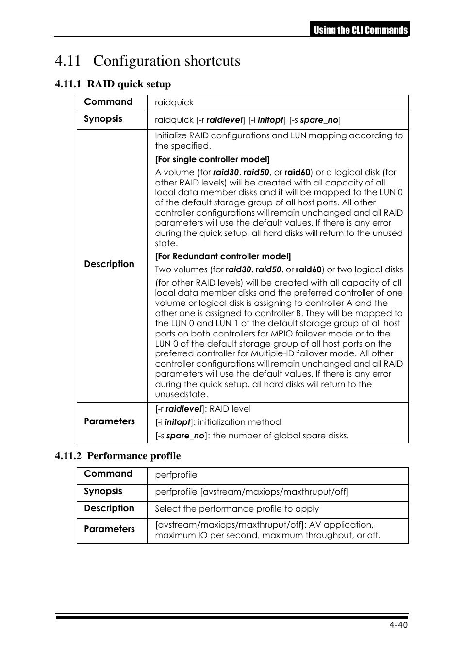 11 configuration shortcuts, 1 raid quick setup, 2 performance profile | Accusys ExaRAID GUI User Manual | Page 171 / 369