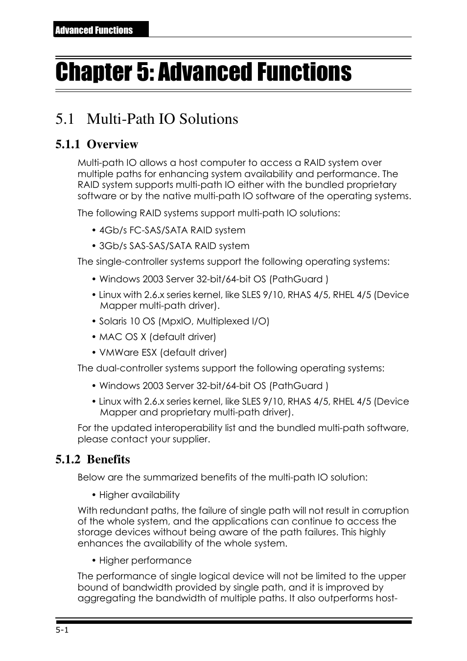 Advanced.pdf, Chapter 5: advanced functions, 1 multi-path io solutions | 1 overview, 2 benefits | Accusys ExaRAID GUI User Manual | Page 174 / 369