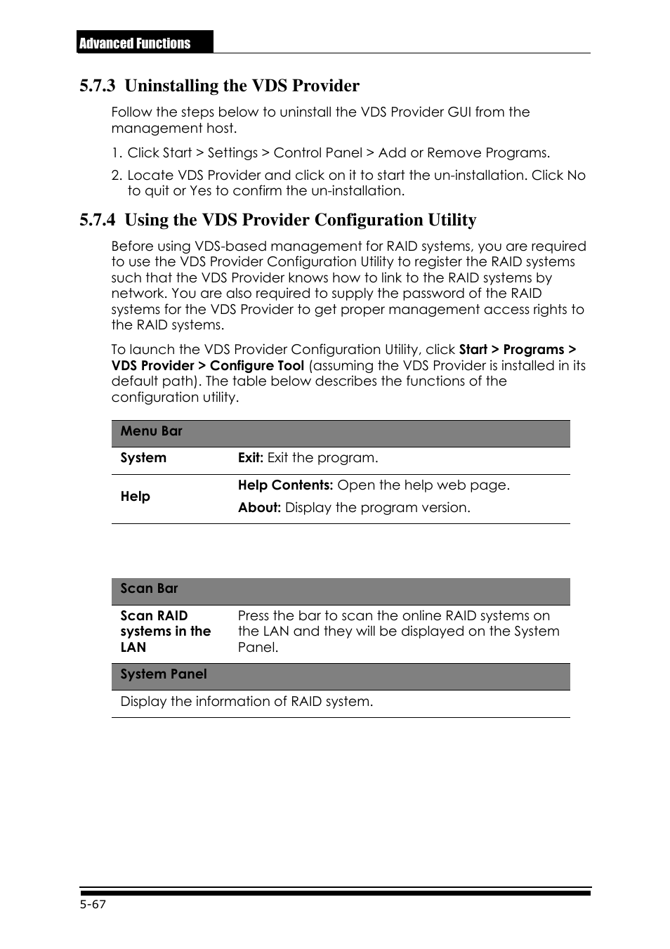 3 uninstalling the vds provider, 4 using the vds provider configuration utility | Accusys ExaRAID GUI User Manual | Page 240 / 369
