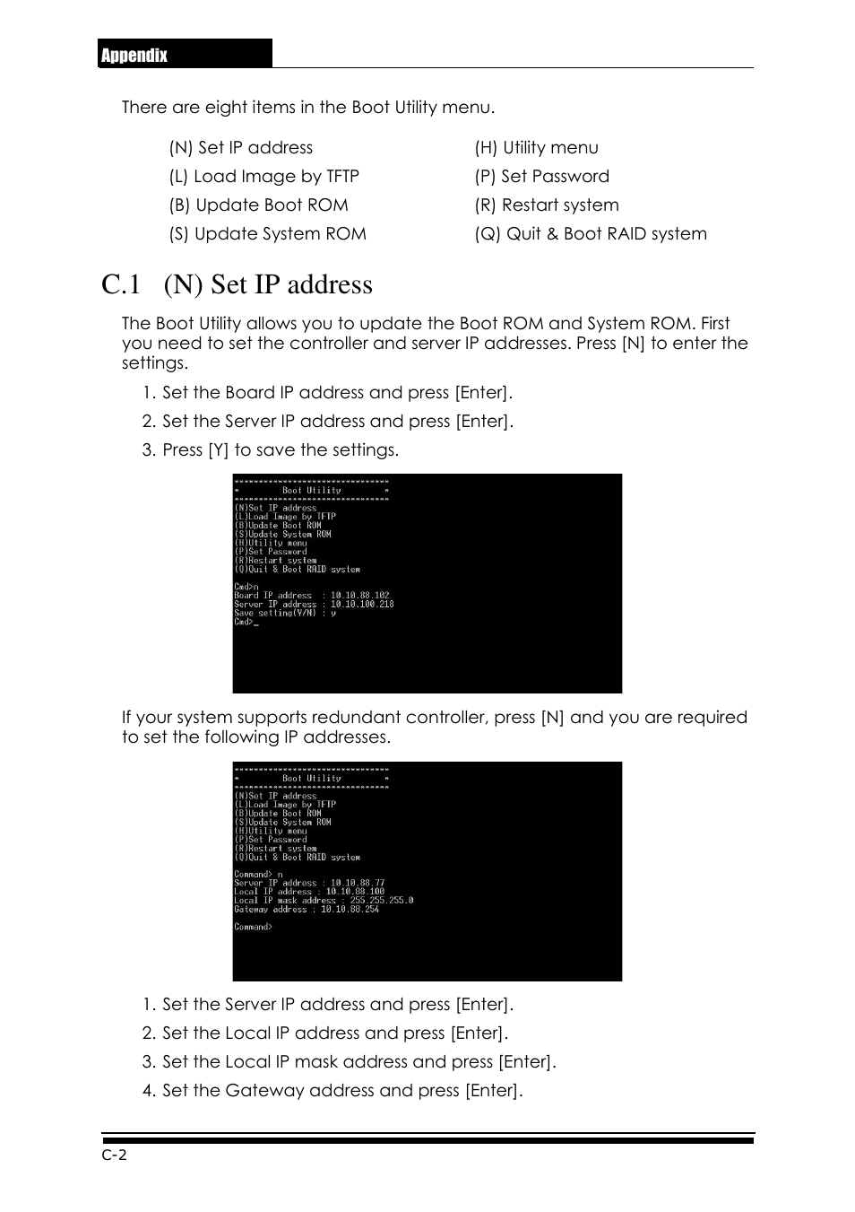 C.1 (n) set ip address | Accusys ExaRAID GUI User Manual | Page 286 / 369