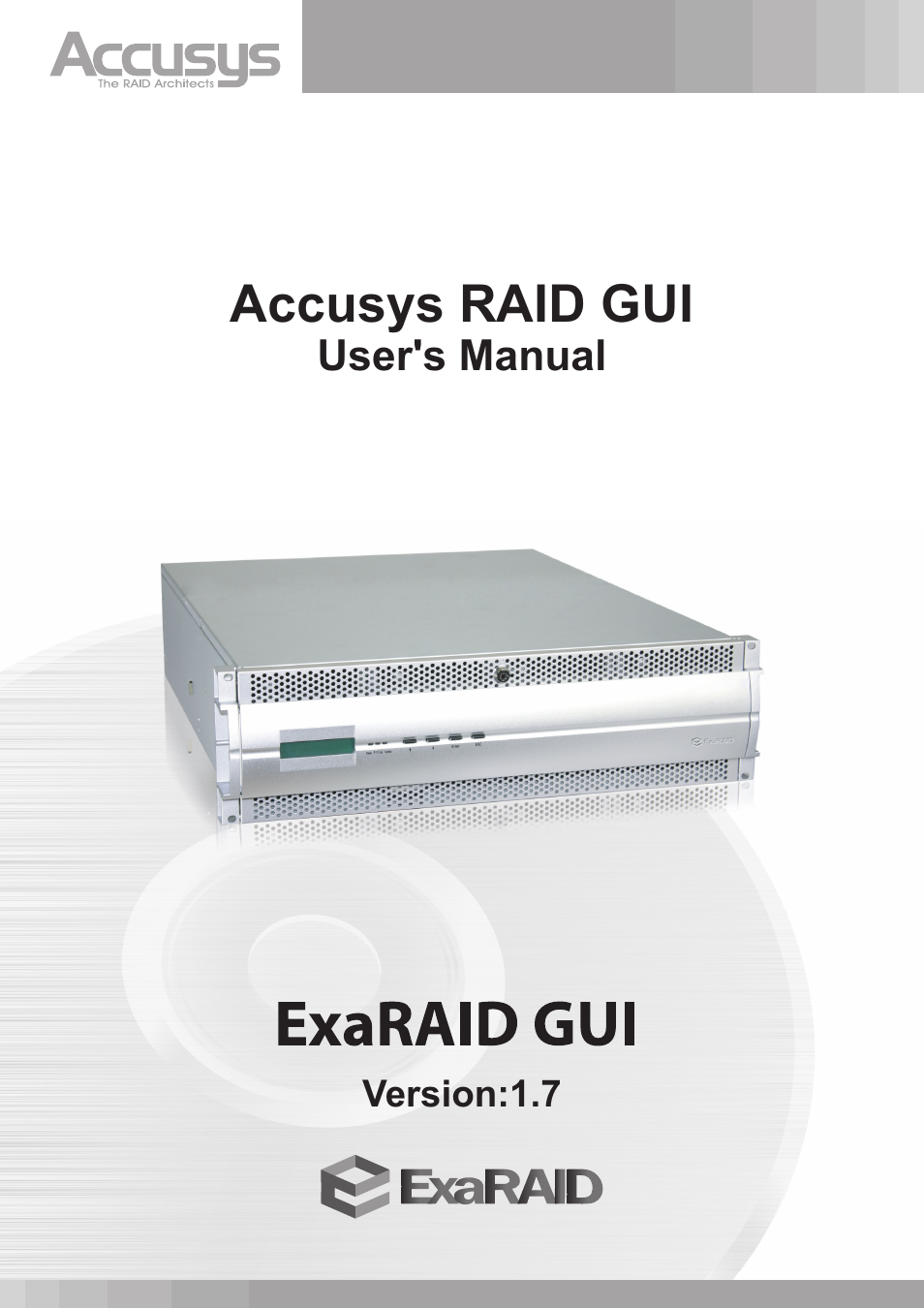 Cover.pdf, Accusys raid gui | Accusys ExaRAID GUI User Manual | Page 3 / 369