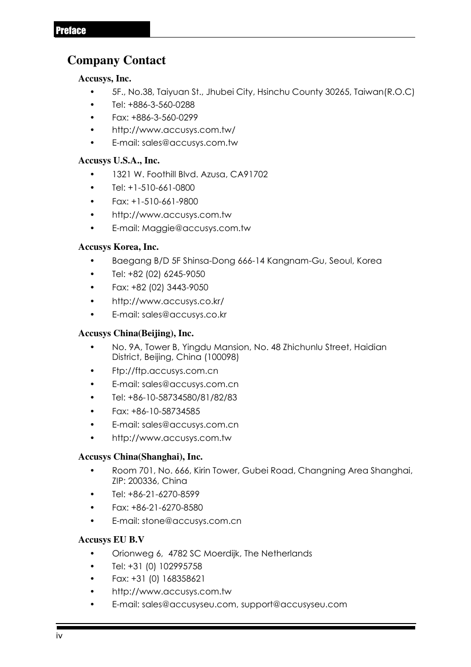 Company contact | Accusys ExaRAID GUI User Manual | Page 6 / 369
