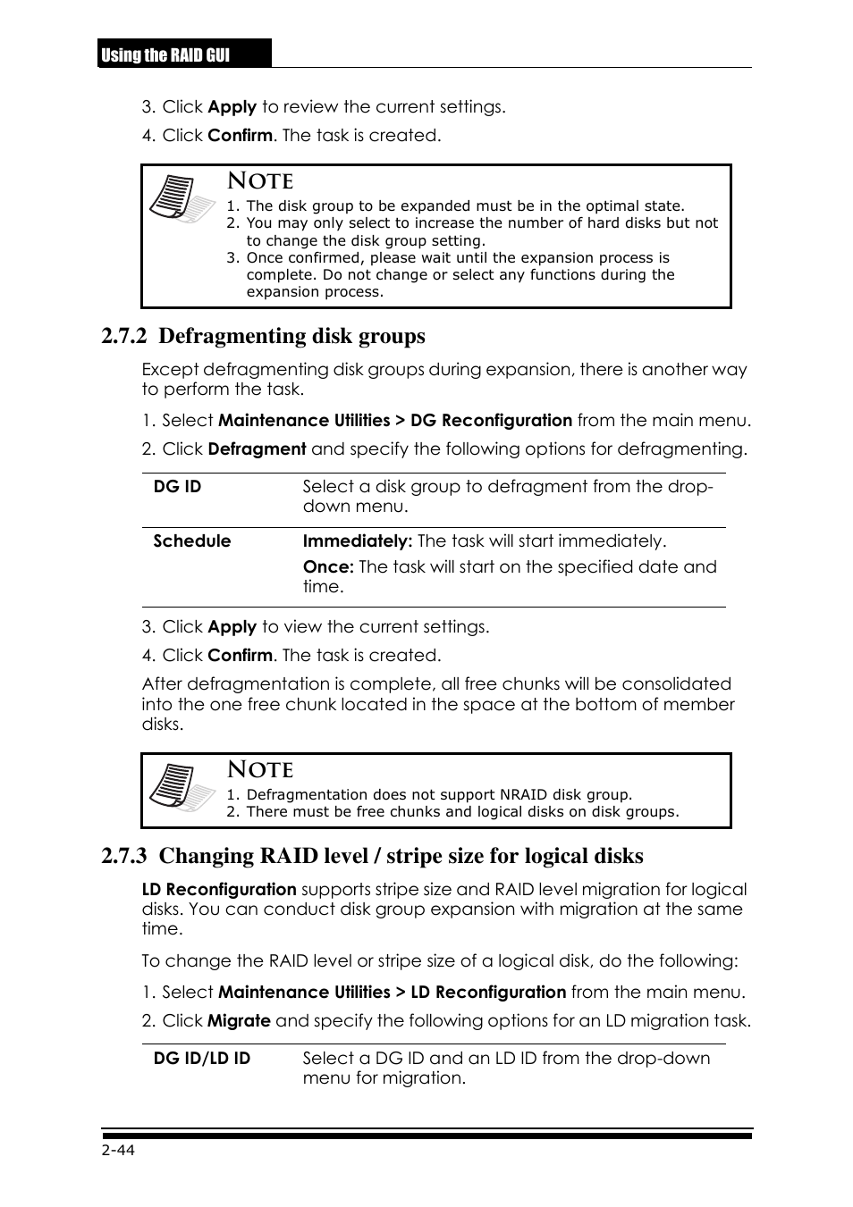 2 defragmenting disk groups | Accusys ExaRAID GUI User Manual | Page 84 / 369