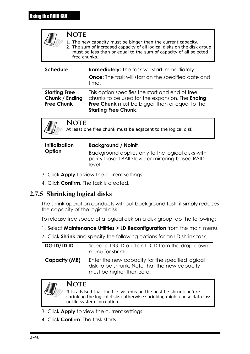 5 shrinking logical disks | Accusys ExaRAID GUI User Manual | Page 86 / 369