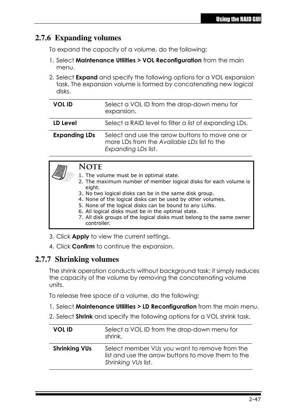 6 expanding volumes, 7 shrinking volumes | Accusys ExaRAID GUI User Manual | Page 87 / 369