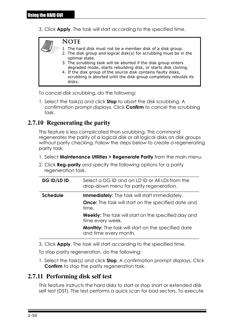10 regenerating the parity, 11 performing disk self test | Accusys ExaRAID GUI User Manual | Page 90 / 369