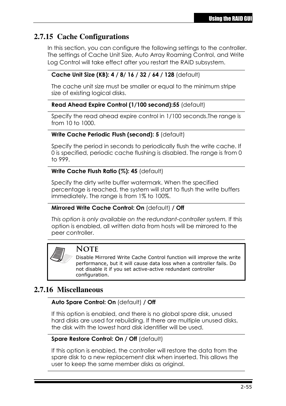 15 cache configurations, 16 miscellaneous | Accusys ExaRAID GUI User Manual | Page 95 / 369