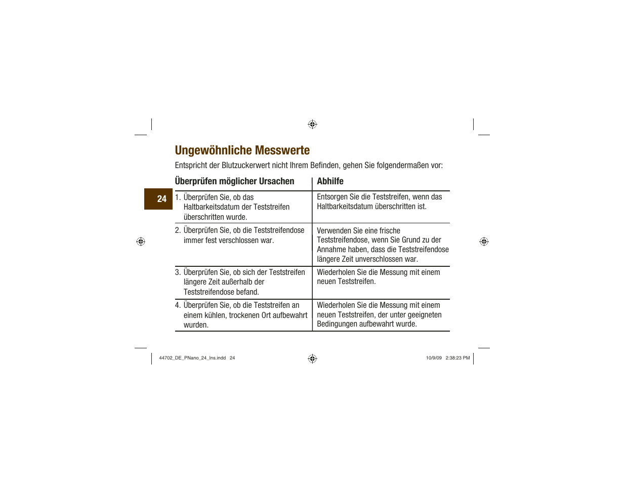 Ungewöhnliche messwerte | Акку-Чек Перформа Нано User Manual | Page 108 / 332