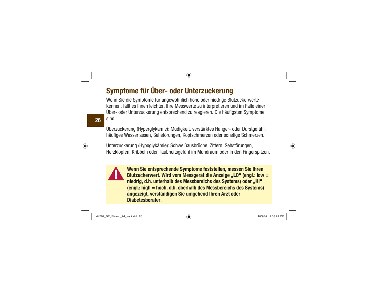 Symptome für über- oder unterzuckerung | Акку-Чек Перформа Нано User Manual | Page 110 / 332