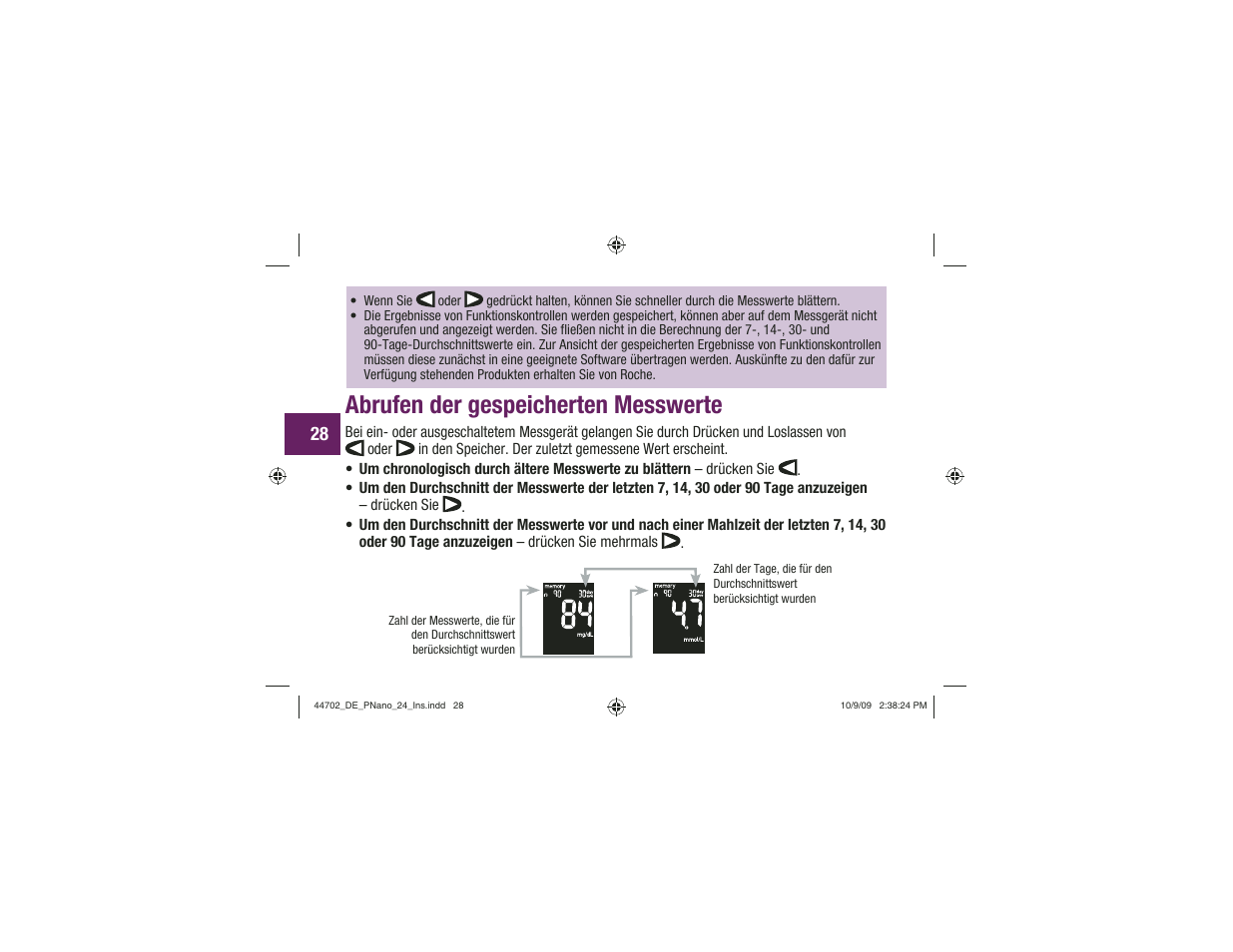 Abrufen der gespeicherten messwerte | Акку-Чек Перформа Нано User Manual | Page 112 / 332