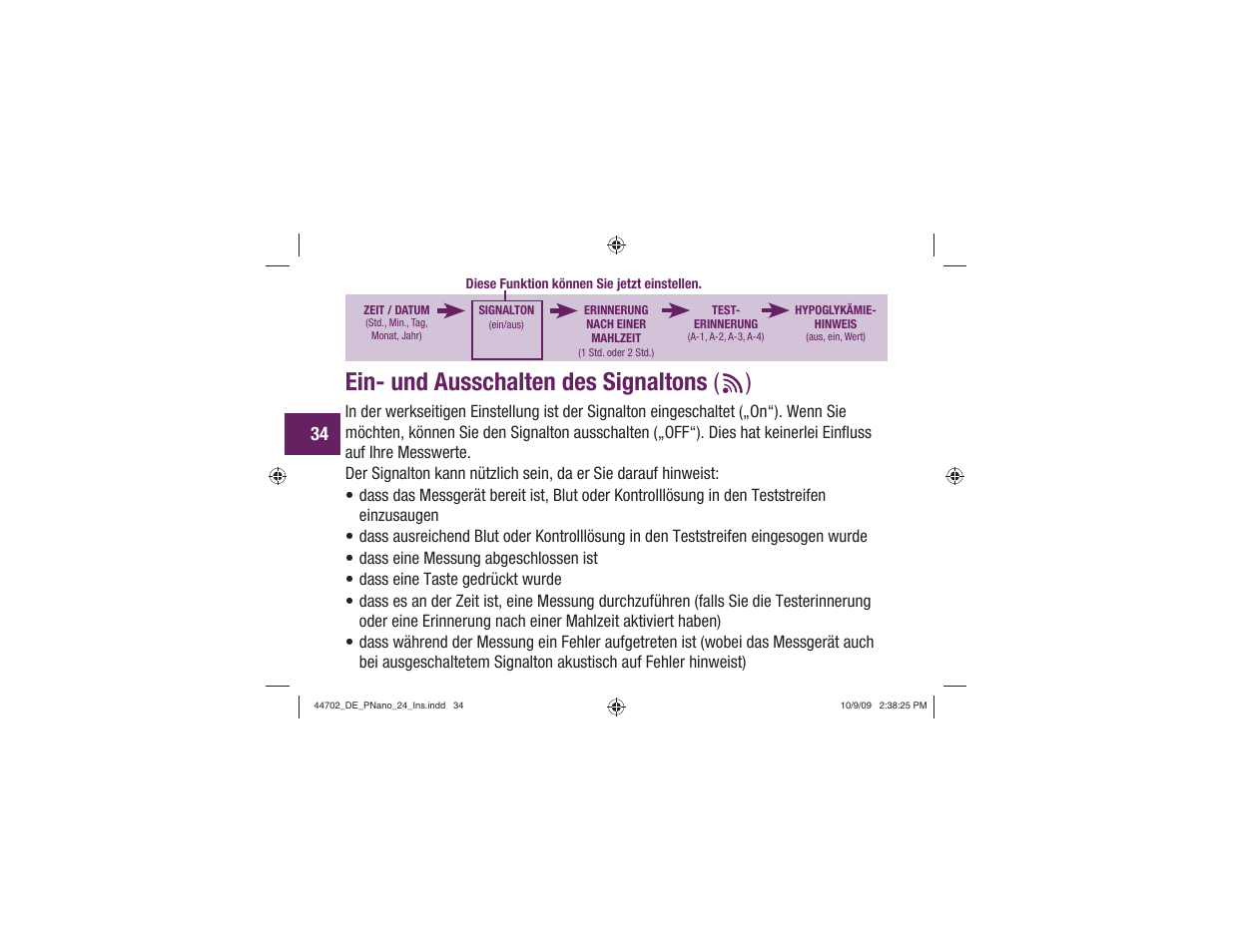 Ein- und ausschalten des signaltons ( ) | Акку-Чек Перформа Нано User Manual | Page 118 / 332