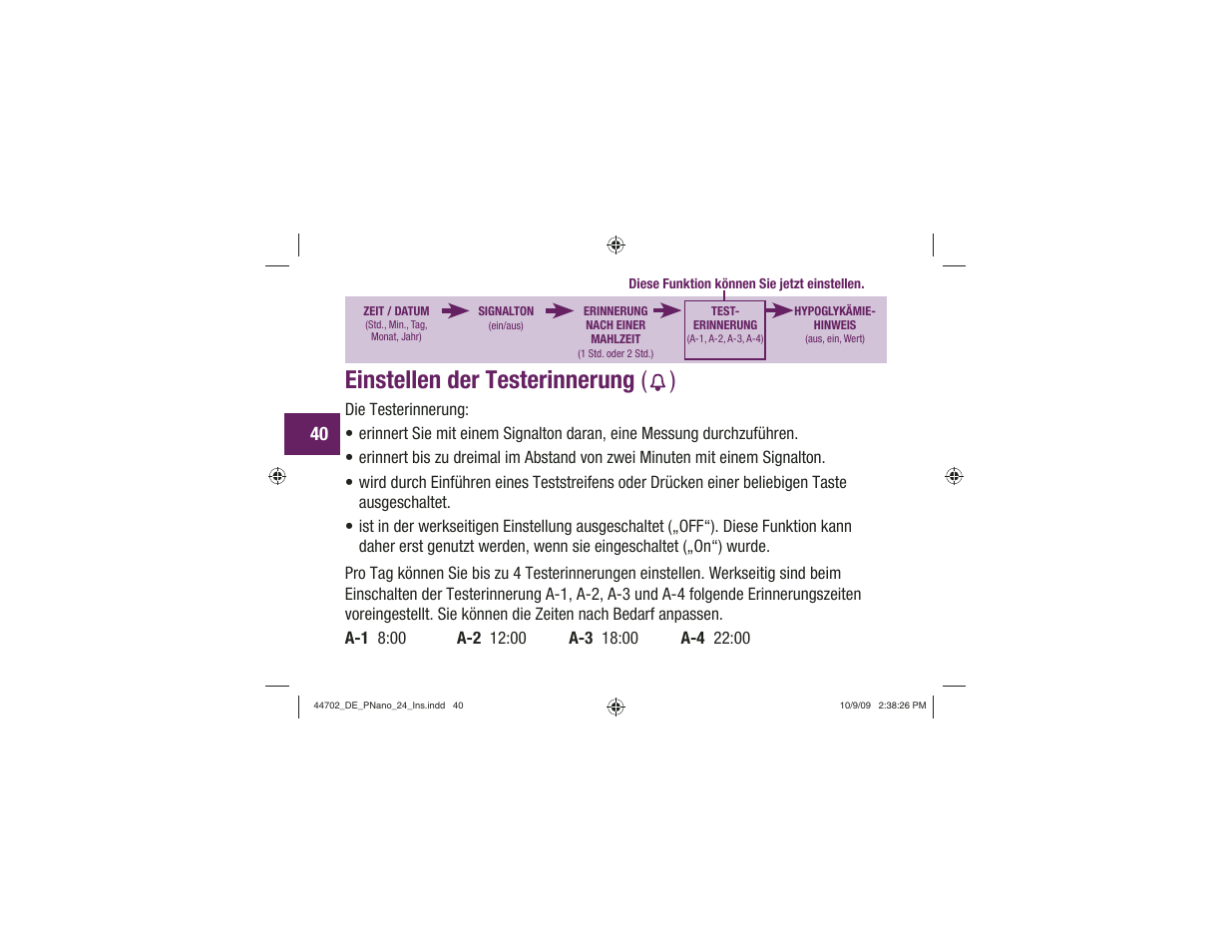 Einstellen der testerinnerung ( ) | Акку-Чек Перформа Нано User Manual | Page 124 / 332