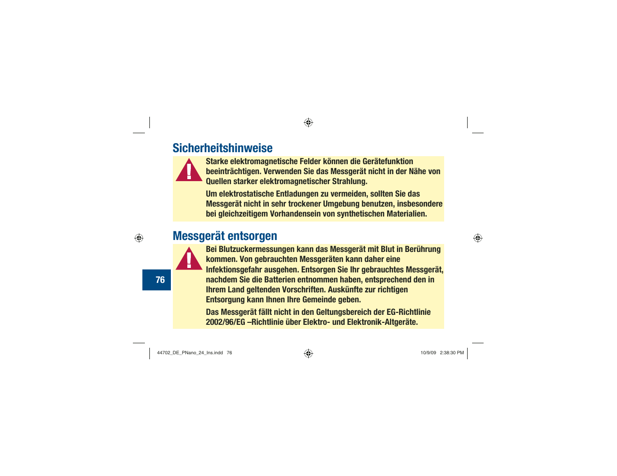 Sicherheitshinweise, Messgerät entsorgen | Акку-Чек Перформа Нано User Manual | Page 160 / 332