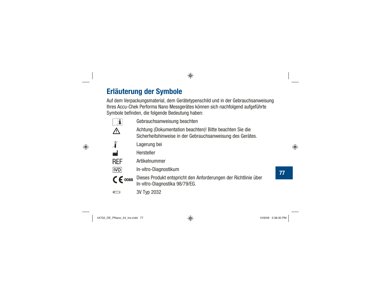 Erläuterung der symbole | Акку-Чек Перформа Нано User Manual | Page 161 / 332