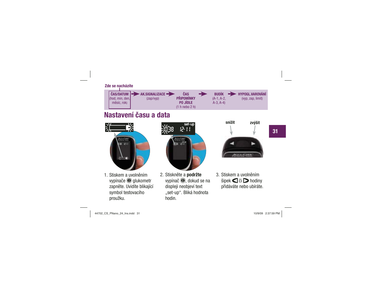 Nastavení času a data | Акку-Чек Перформа Нано User Manual | Page 197 / 332