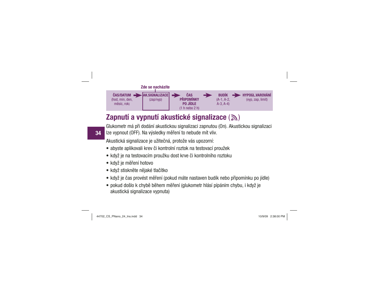Zapnutí a vypnutí akustické signalizace ( ) | Акку-Чек Перформа Нано User Manual | Page 200 / 332