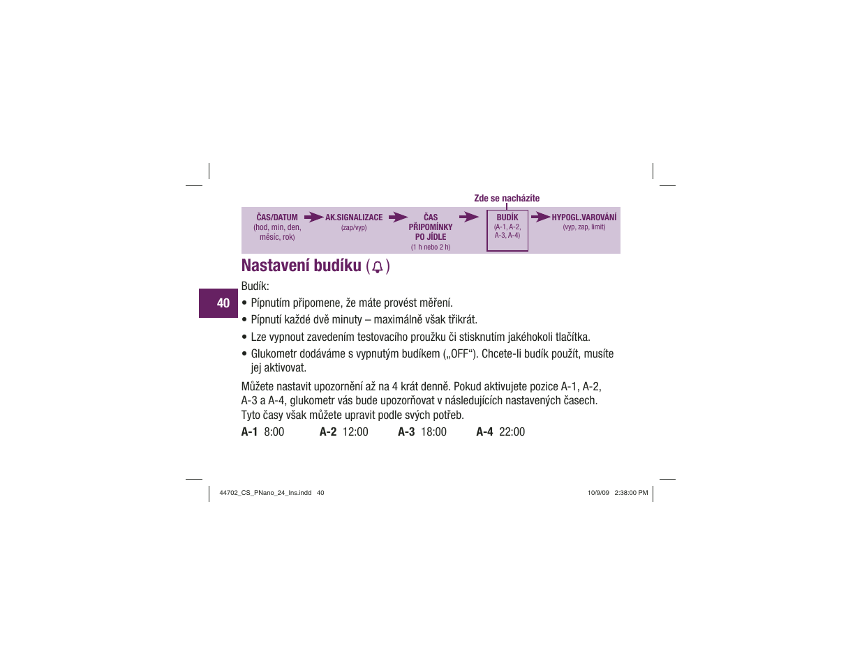 Nastavení budíku ( ) | Акку-Чек Перформа Нано User Manual | Page 206 / 332