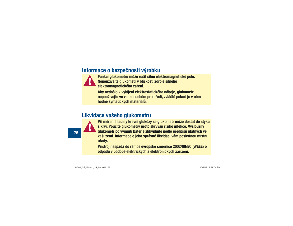 Informace o bezpečnosti výrobku, Likvidace vašeho glukometru | Акку-Чек Перформа Нано User Manual | Page 242 / 332