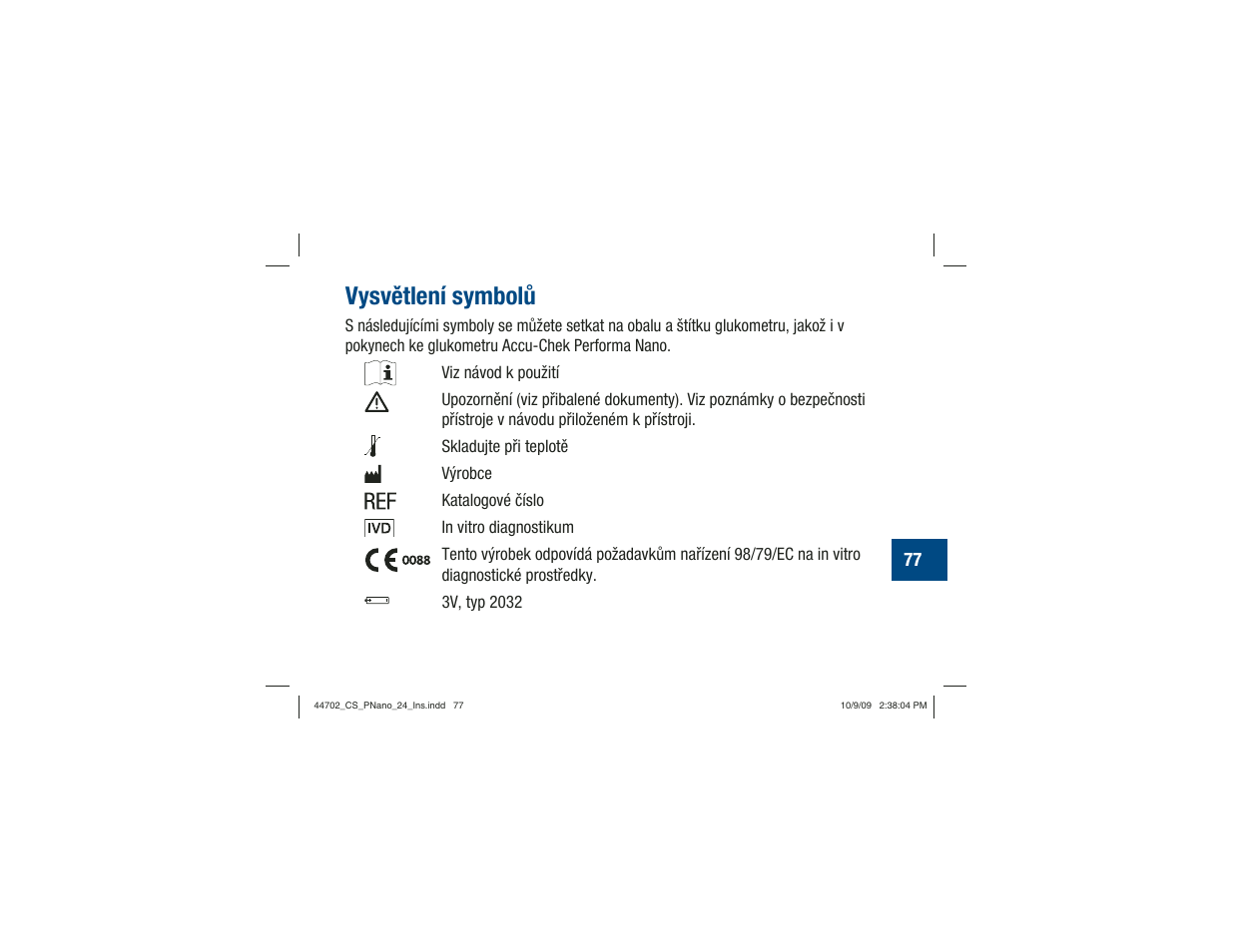 Vysvětlení symbolů | Акку-Чек Перформа Нано User Manual | Page 243 / 332