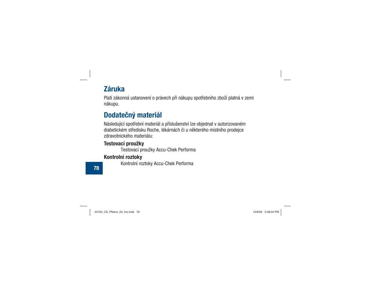 Záruka, Dodatečný materiál | Акку-Чек Перформа Нано User Manual | Page 244 / 332