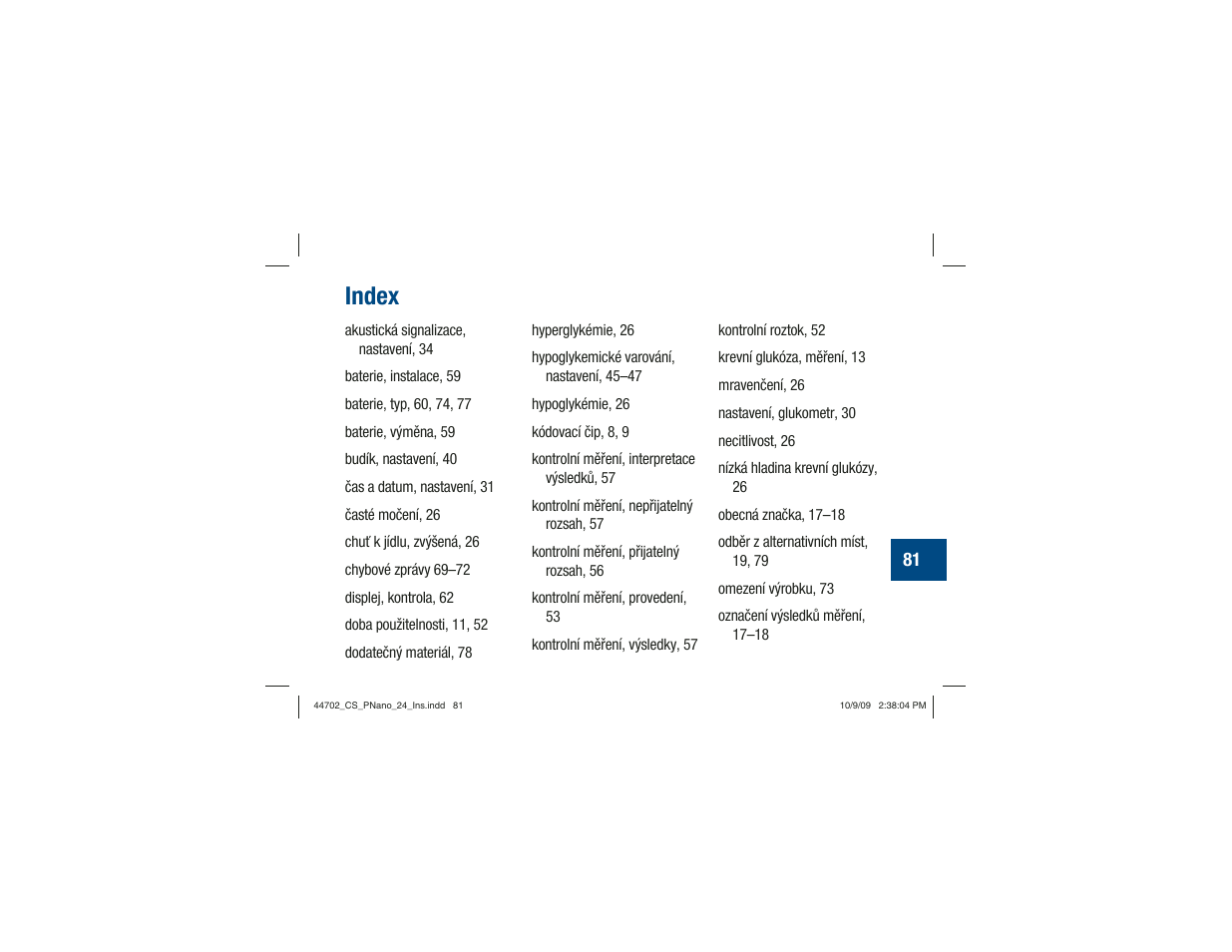 Index | Акку-Чек Перформа Нано User Manual | Page 247 / 332