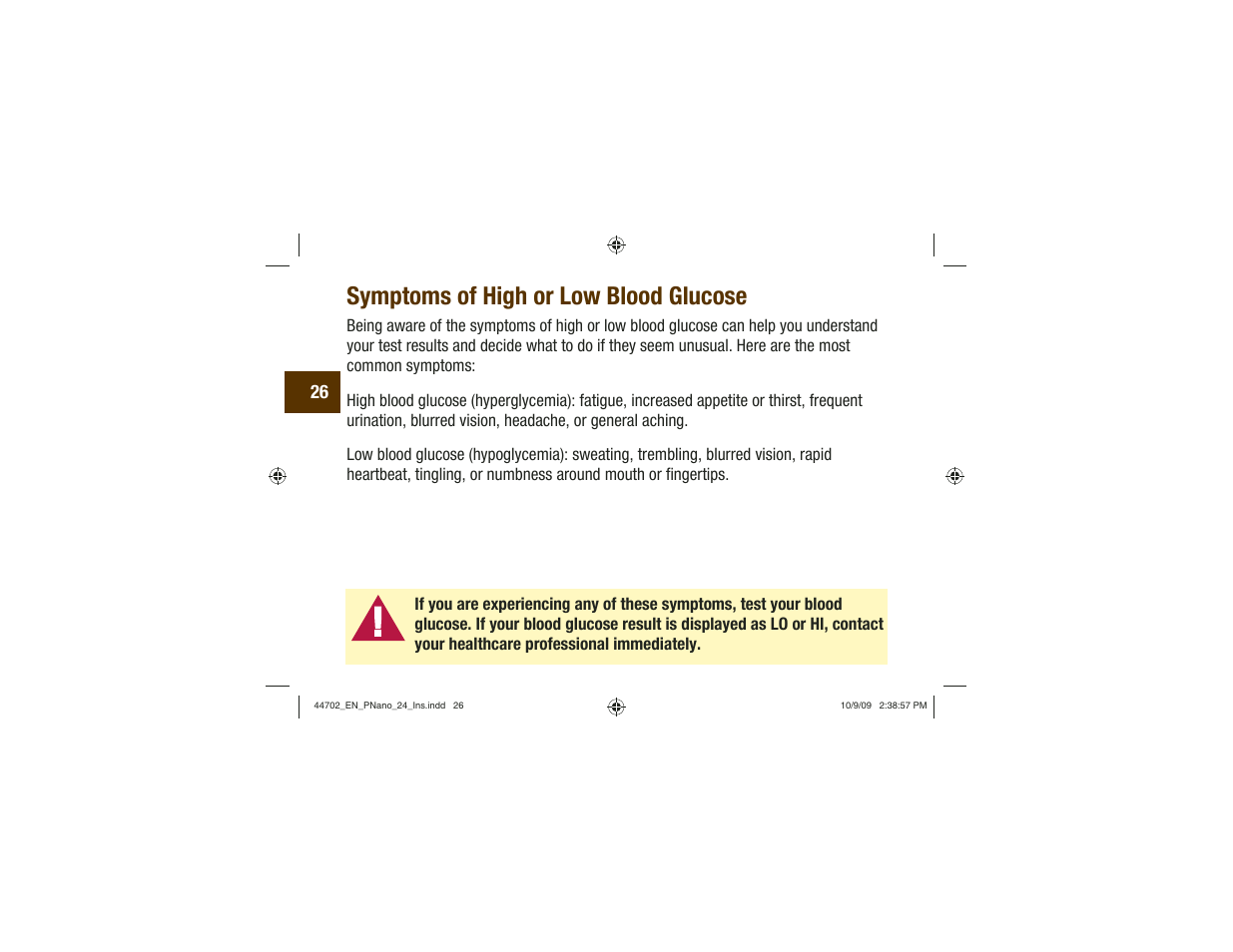 Symptoms of high or low blood glucose | Акку-Чек Перформа Нано User Manual | Page 28 / 332