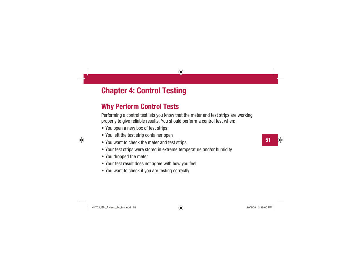 Chapter 4: control testing, Why perform control tests | Акку-Чек Перформа Нано User Manual | Page 53 / 332