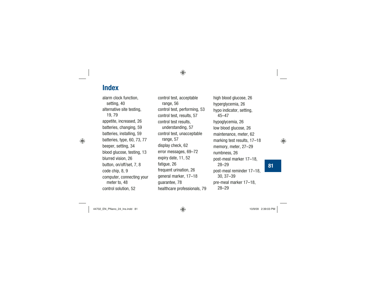 Index | Акку-Чек Перформа Нано User Manual | Page 83 / 332