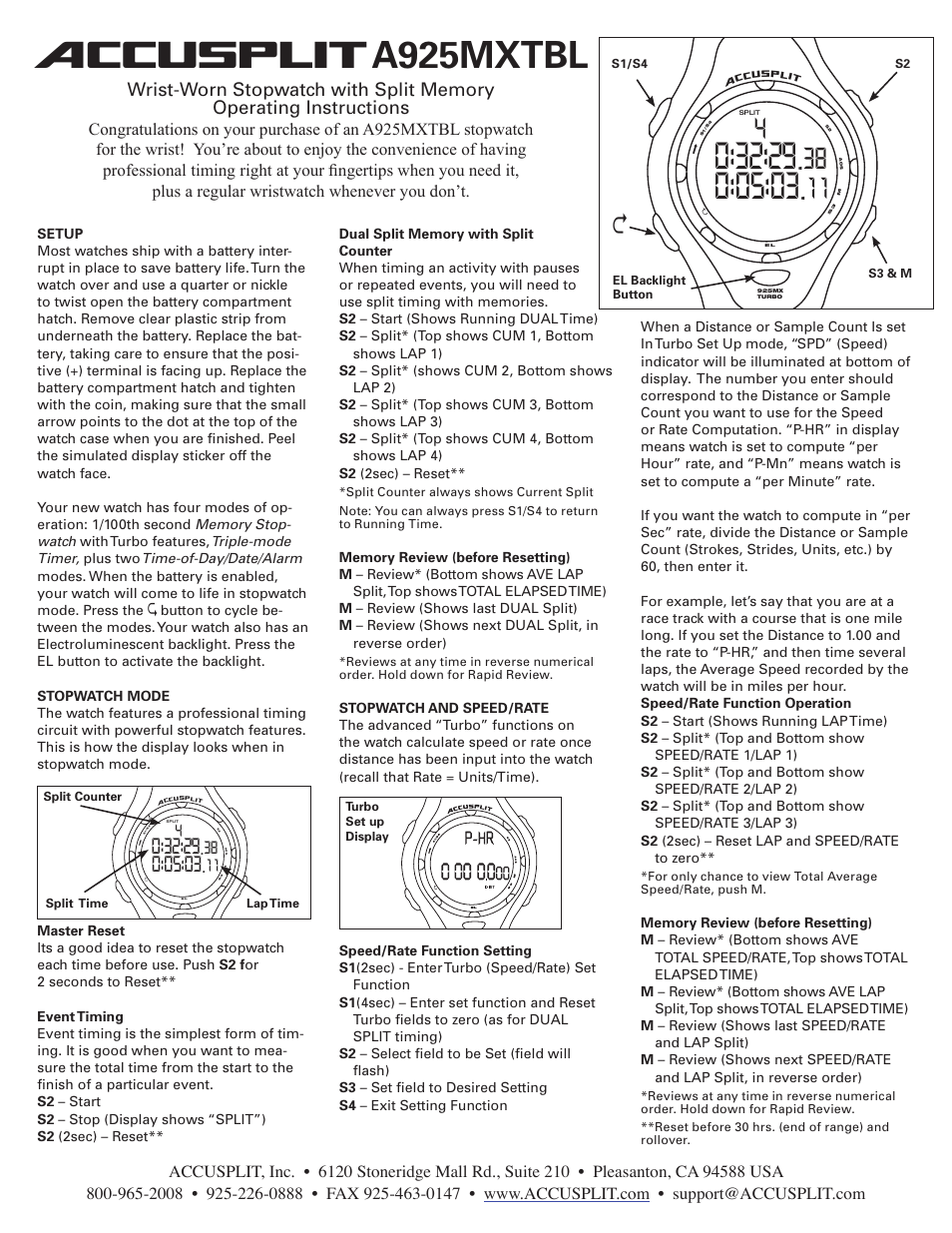 Accusplit A925MXTBL User Manual | 2 pages