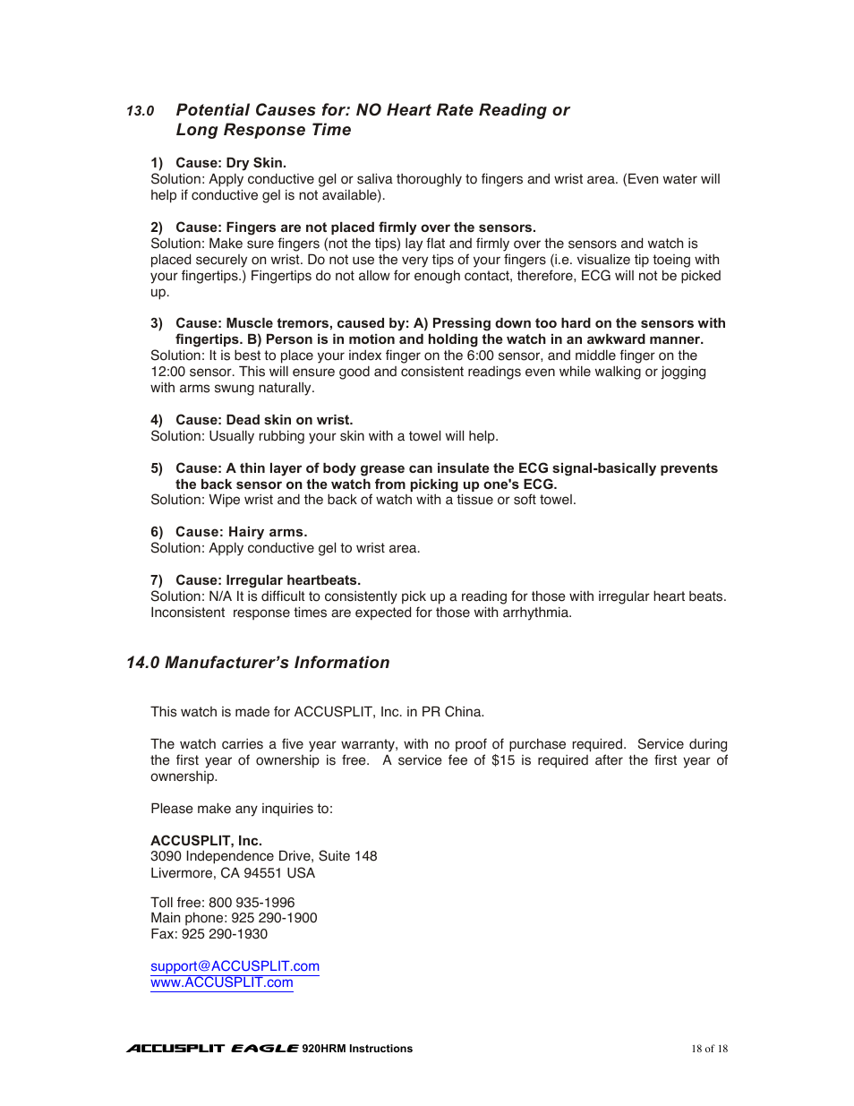 Accusplit AE920HRM User Manual | Page 18 / 18