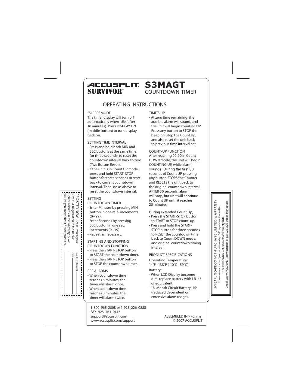 Accusplit S3MAGT User Manual | 1 page