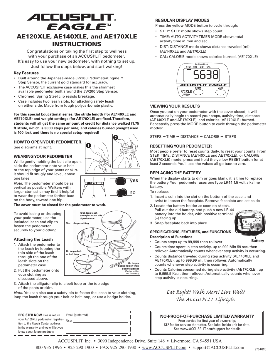 Accusplit AE170XLE User Manual | 1 page