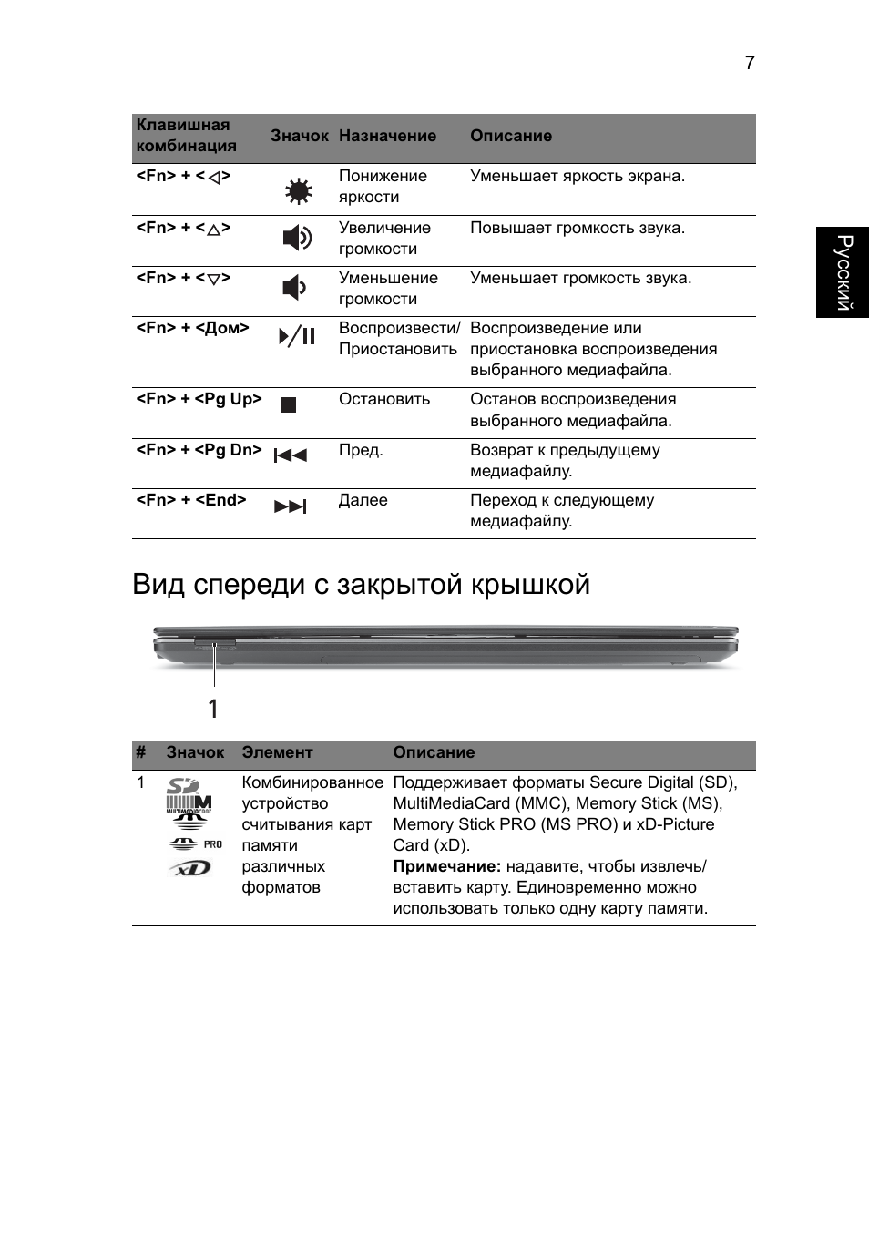 Вид спереди с закрытой крышкой | Acer Aspire 5820TZG User Manual | Page 127 / 326