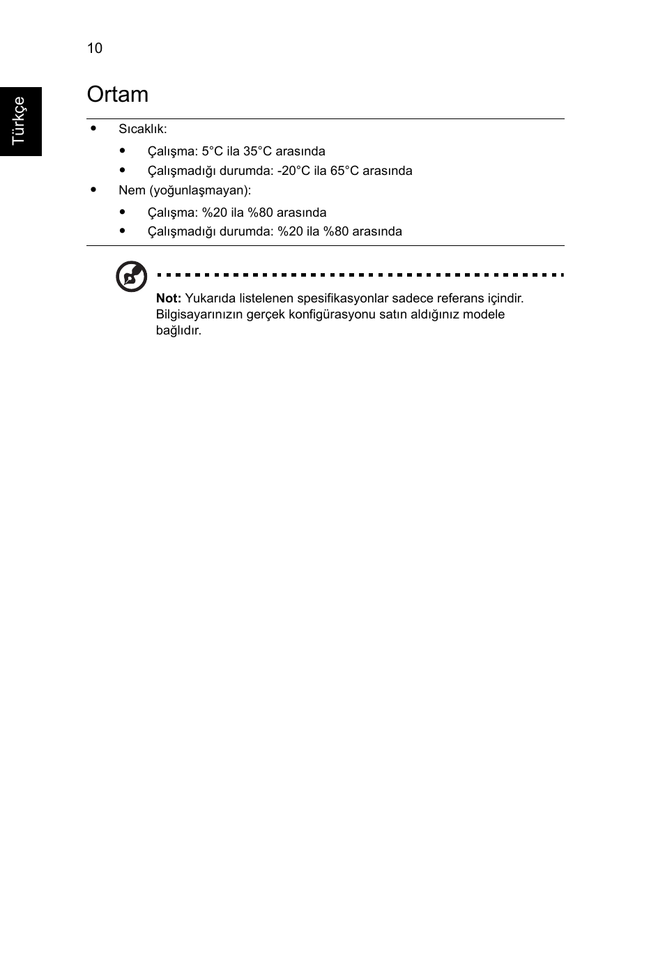 Ortam | Acer Aspire 5820TZG User Manual | Page 266 / 326