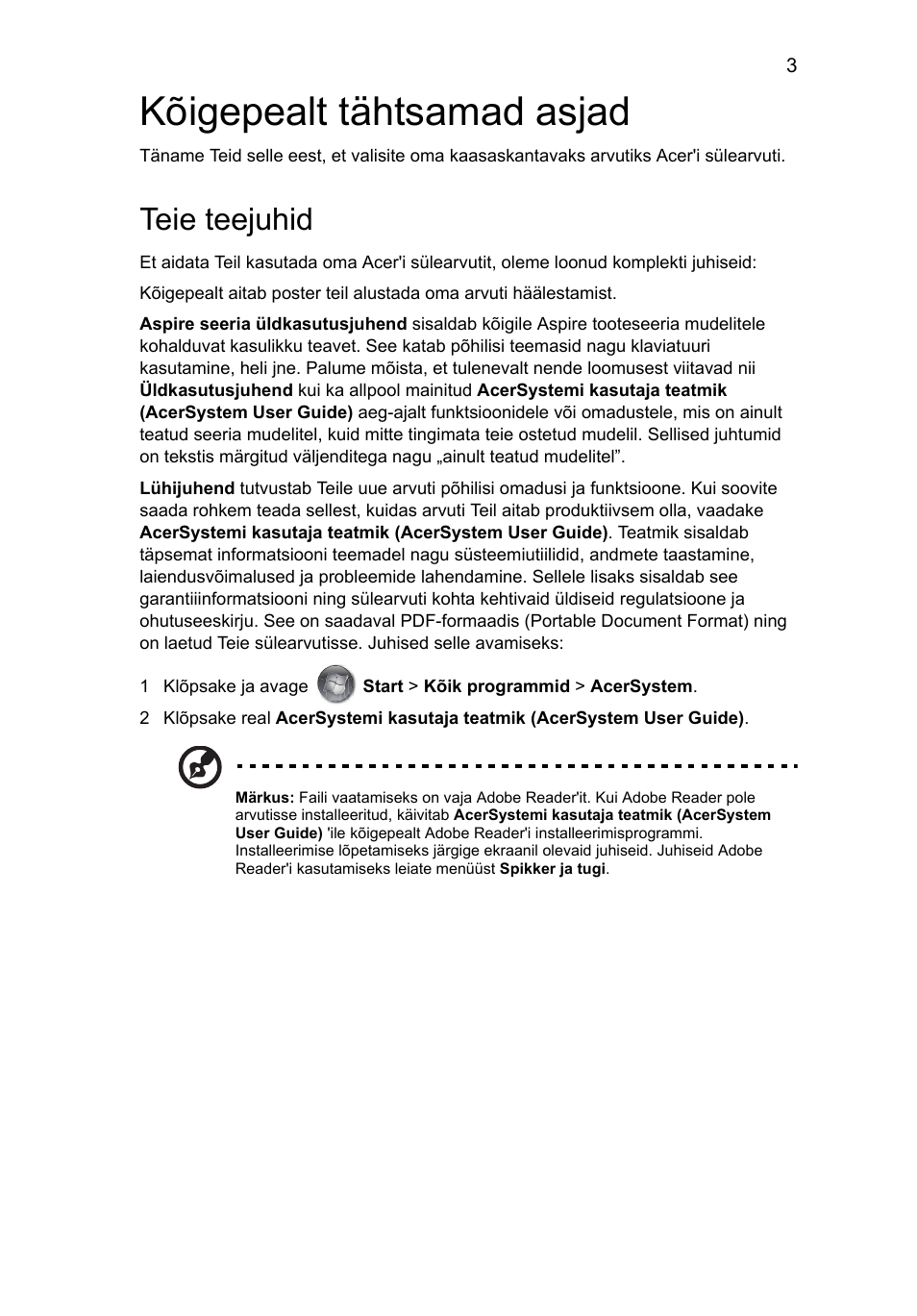 Kõigepealt tähtsamad asjad, Teie teejuhid | Acer Aspire 7741ZG User Manual | Page 207 / 313