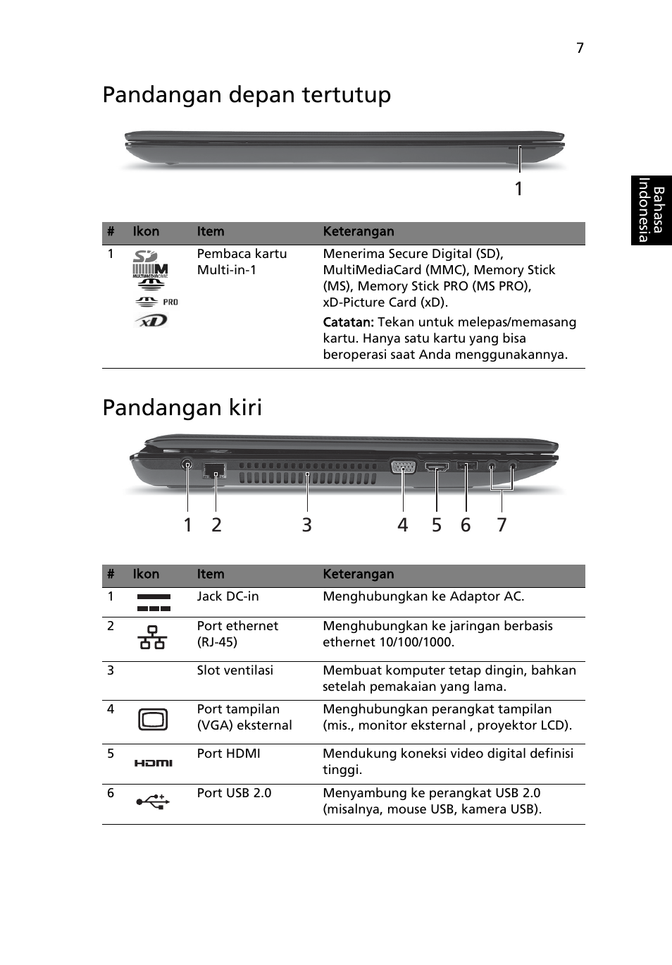 Pandangan depan tertutup, Pandangan kiri, Pandangan depan tertutup pandangan kiri | Acer Aspire 7741ZG User Manual | Page 301 / 313