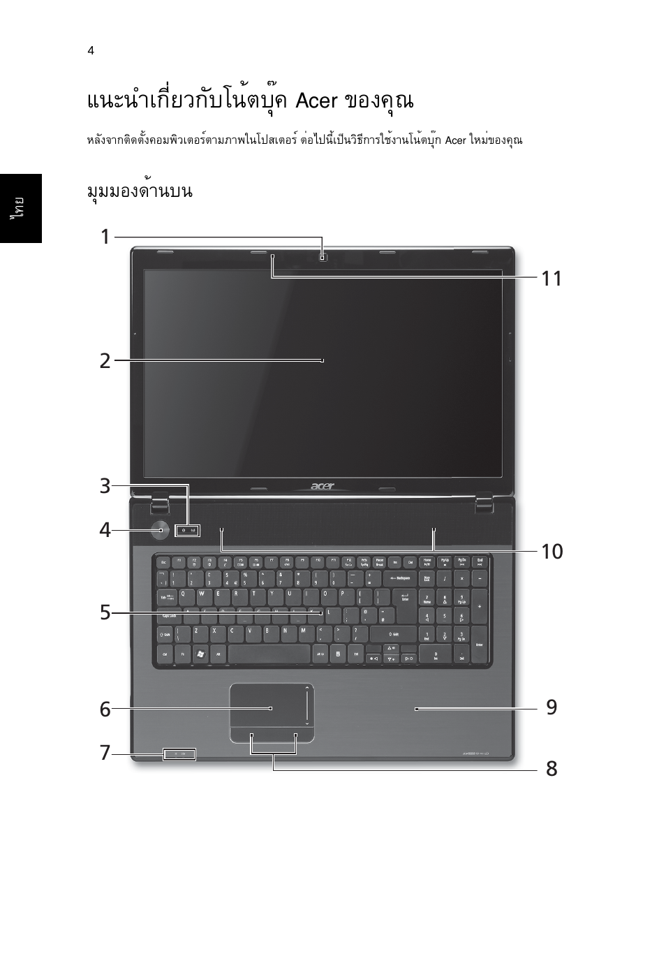 แนะนำเกี่ยวกับโน้ตบุ๊ค acer ของคุณ, มุมมองด้านบน, Б¹р¹уа¡хивз¡сºв¹éμºøê¤ acer ¢н§¤ш | Бшббн§´йт¹º | Acer Aspire 7741ZG User Manual | Page 308 / 313