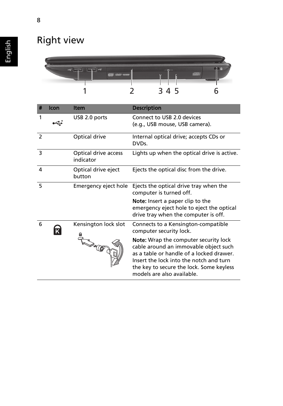 Right view | Acer Aspire 5552G User Manual | Page 10 / 314