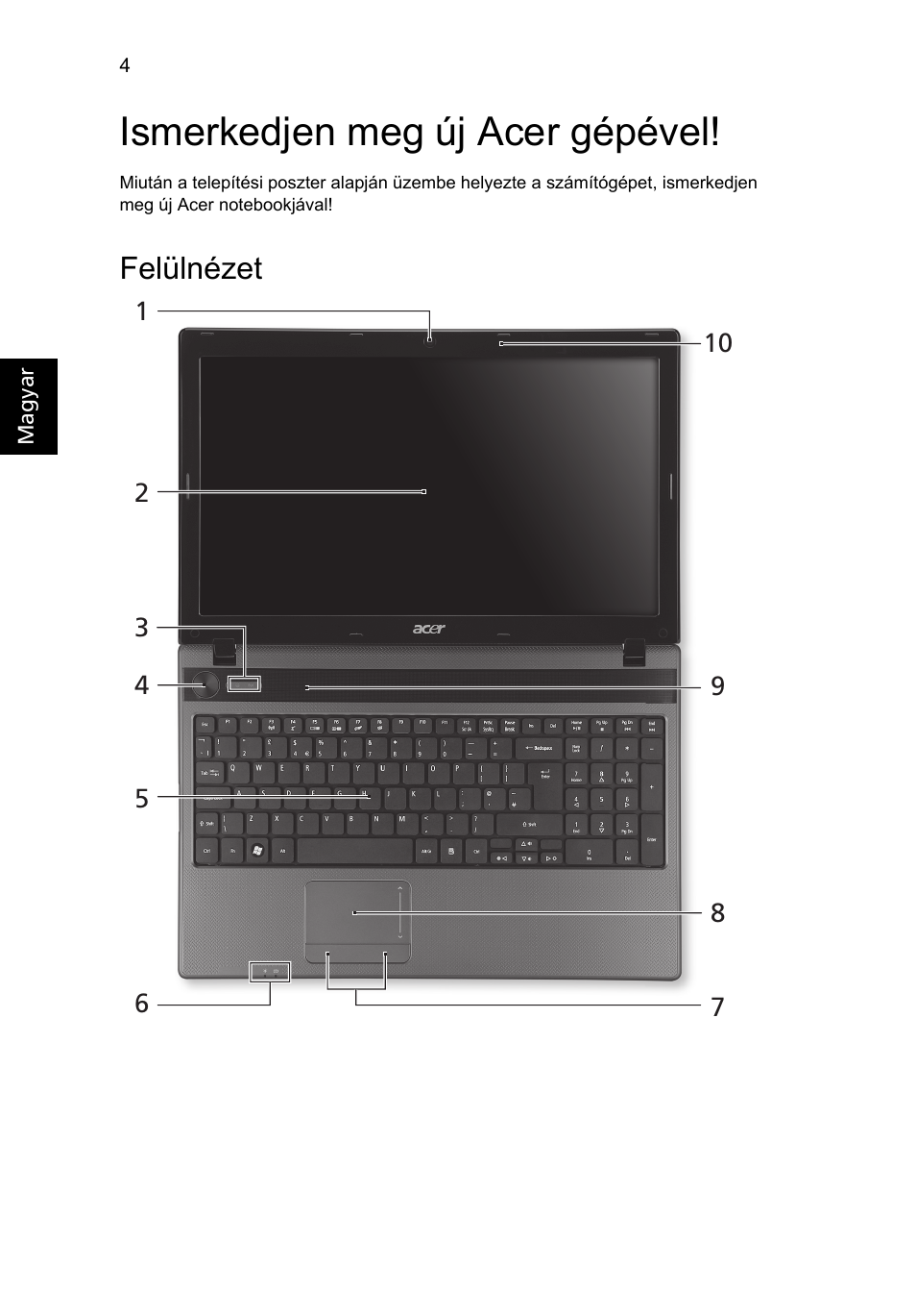 Ismerkedjen meg új acer gépével, Felülnézet | Acer Aspire 5552G User Manual | Page 138 / 314