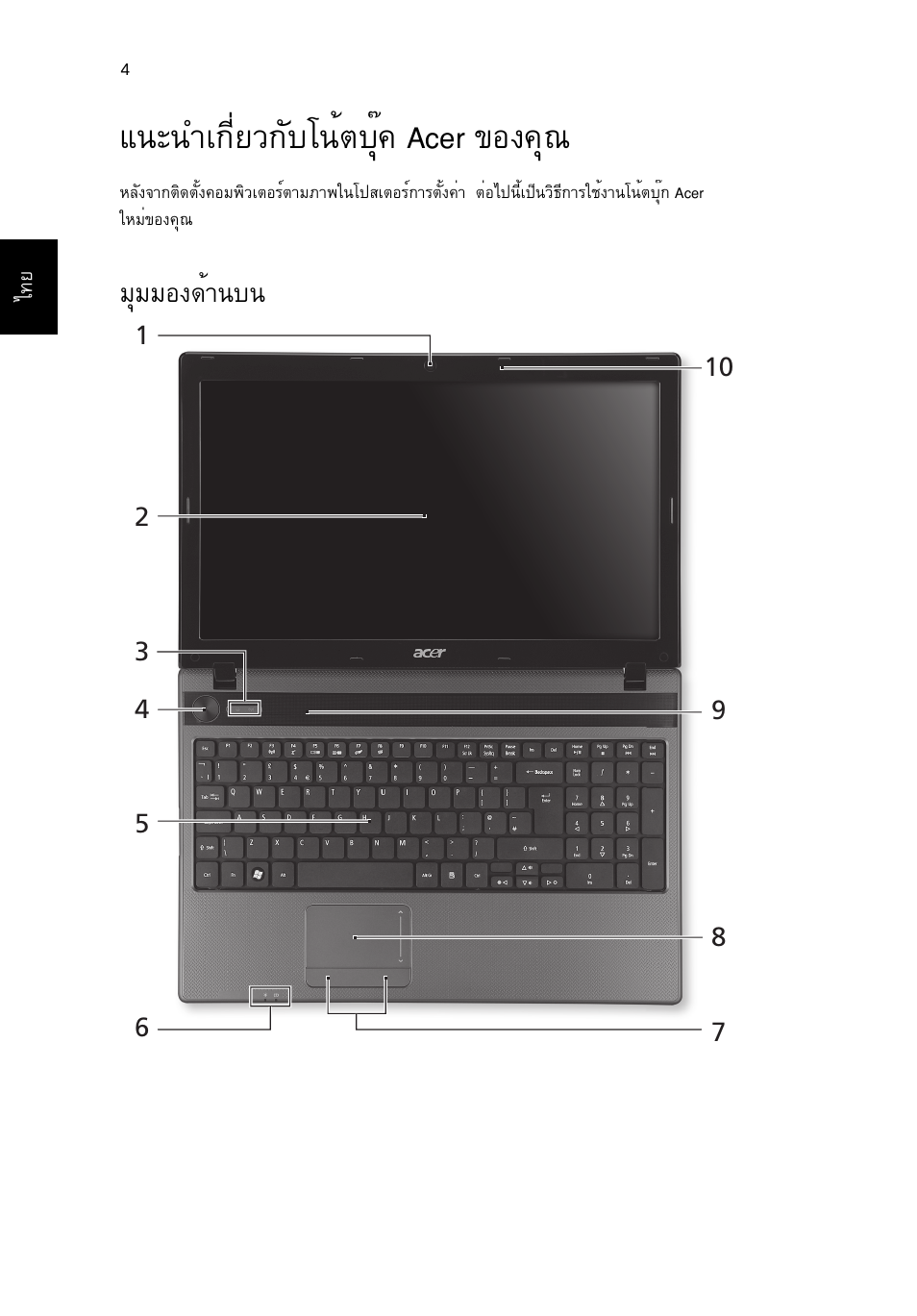 แนะนำเกี่ยวกับโน้ตบุ๊ค acer ของคุณ, มุมมองด้านบน, Б¹р¹уа¡хивз¡сºв¹éµºøê¤ acer ¢н§¤ш | Бшббн§´йт¹º | Acer Aspire 5552G User Manual | Page 308 / 314