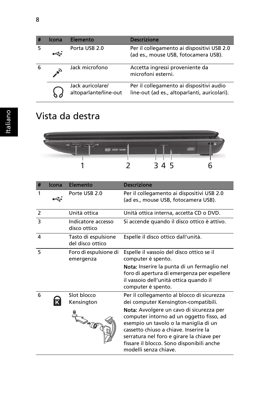 Vista da destra | Acer Aspire 5552G User Manual | Page 40 / 314