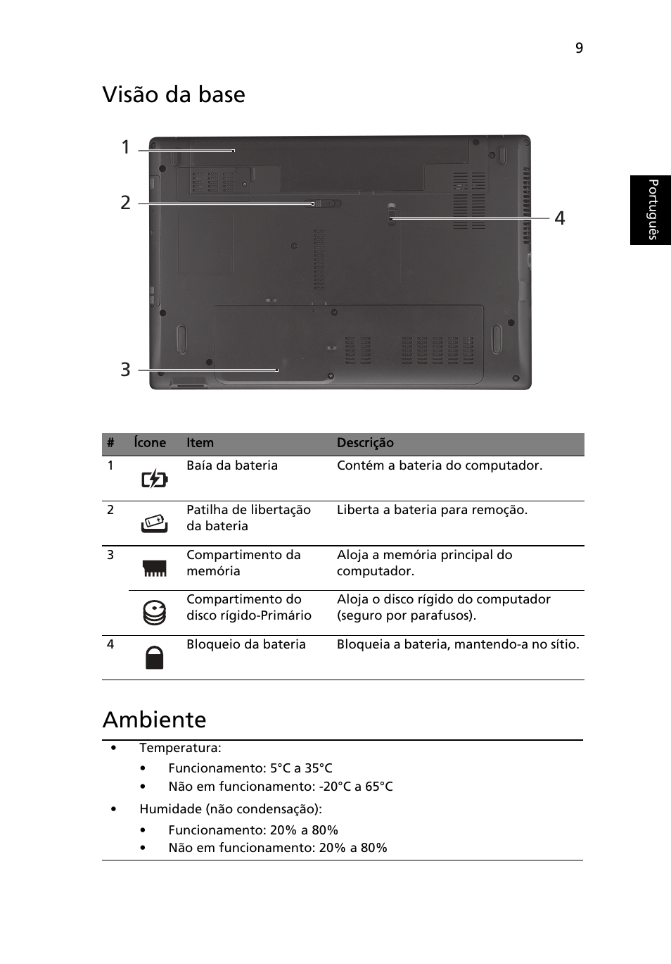 Visão da base, Ambiente, Visão da base ambiente | Acer Aspire 5552G User Manual | Page 63 / 314