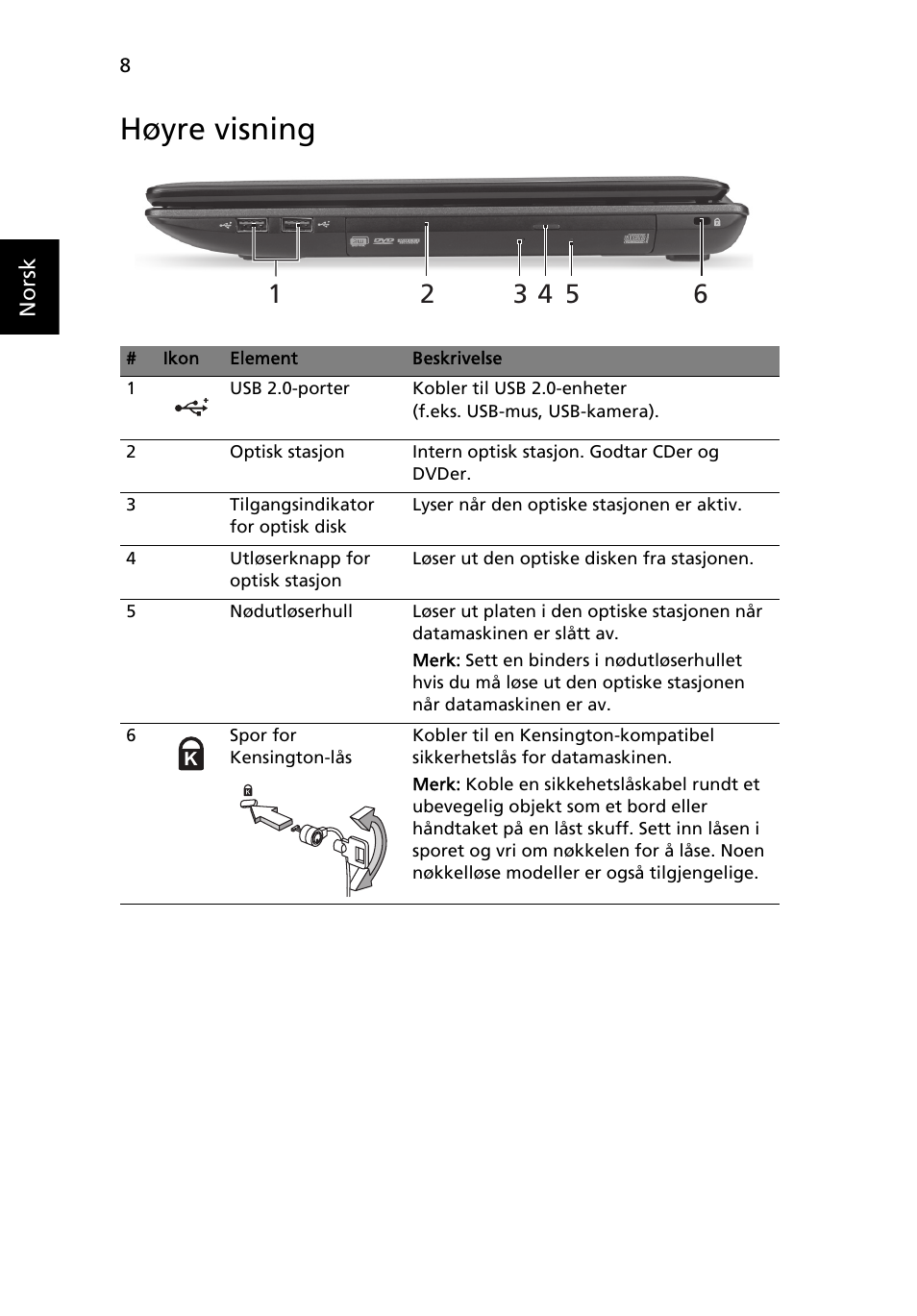 Høyre visning | Acer Aspire 5552G User Manual | Page 82 / 314