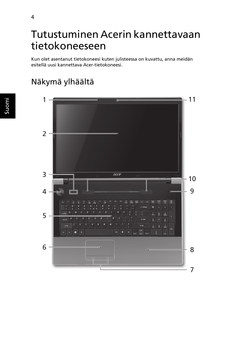 Tutustuminen acerin kannettavaan tietokoneeseen, Näkymä ylhäältä | Acer Aspire 7745Z User Manual | Page 128 / 376